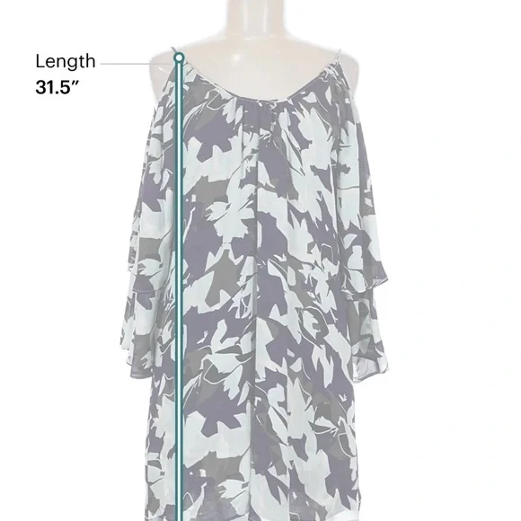 Parker Navy and Light Blue 100% silk Floral Cold-Shoulder Midi Dress - Picture 6 of 8